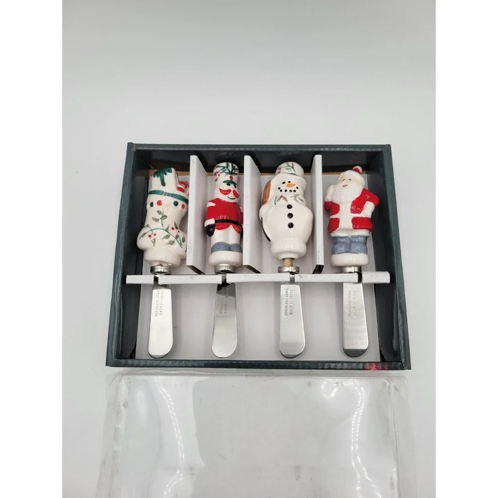 Pfaltzgraff Winterberry‎ Christmas Snowman Santa Spreaders Set of 4 in box
